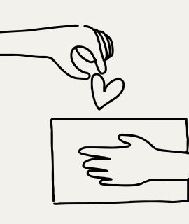 Charity doodle vector hand giving heart/money, donation concept